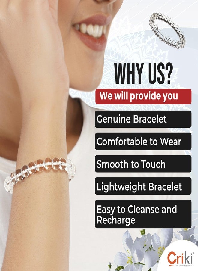 CRIKI Original Clear Quartz Bracelet for Men and Women- Natural Energised White Crystal Stone Bracelet, Sphatik, for Mental Clarity, Peace, Anxiety, Reiki Healing and Manifestation- 8 MM (7.5 Inch) - Image 5