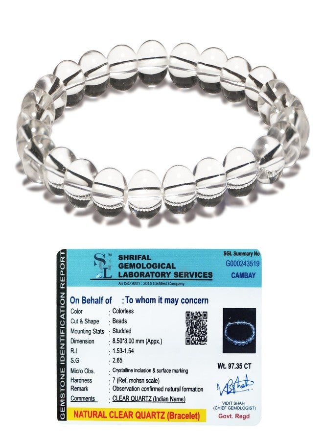 CRIKI Original Clear Quartz Bracelet for Men and Women- Natural Energised White Crystal Stone Bracelet, Sphatik, for Mental Clarity, Peace, Anxiety, Reiki Healing and Manifestation- 8 MM (7.5 Inch) - Image 1