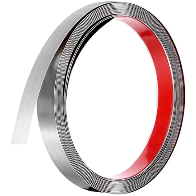 SILVER TRIM PEEL AND STICK, SELF ADHESIVE MIRROR TRIM BORDER 32.8FT X 0.8" STAINLESS STEEL BRUSHED FINISH MOLDING TAPE STRIPS FOR MIRROR FRAME WALL CABINET TILE EDGE MOLDING - Image 1