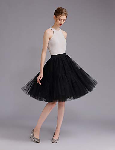 ELAWBTY Womens Knee Length Princess Petticoat Underskirt Tulle Tutu Skirt For Prom Party Black S M L - Image 3