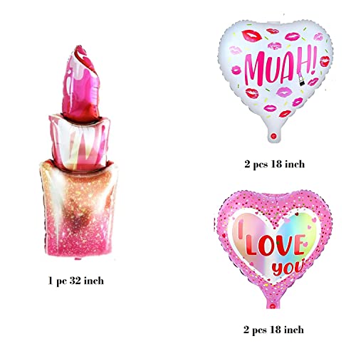 FI - FLICK IN 5 pcs Latex Girls Party Theme Decorations Lipstick Balloons Birthday Valentines Wedding Bridal Shower Makeup Themed Party Balloons Decoration (Pack of 5, Multicolor) - Image 2