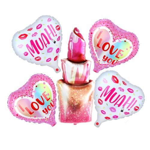 FI - FLICK IN 5 pcs Latex Girls Party Theme Decorations Lipstick Balloons Birthday Valentines Wedding Bridal Shower Makeup Themed Party Balloons Decoration (Pack of 5, Multicolor) - Image 1
