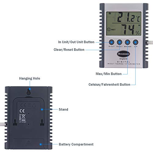 Brannan Digital Indoor Outdoor Thermometer Weather Station Max Min Thermometer Hygrometer Humidity Meter - Image 2