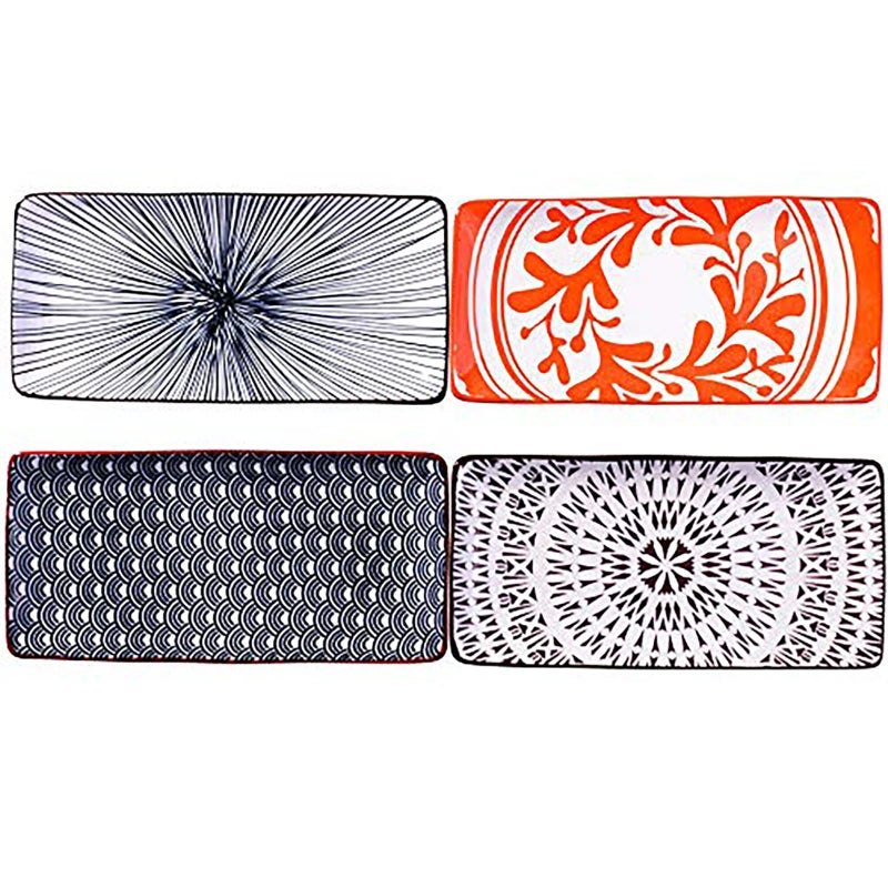 BOSILI 97 Inch Japanese Sushi Plate Set of 4 Long Rectangle Plates Serving Trays for desserts Dumplings Sushi and Chicken Wings Microwave and Dishwasher Safe