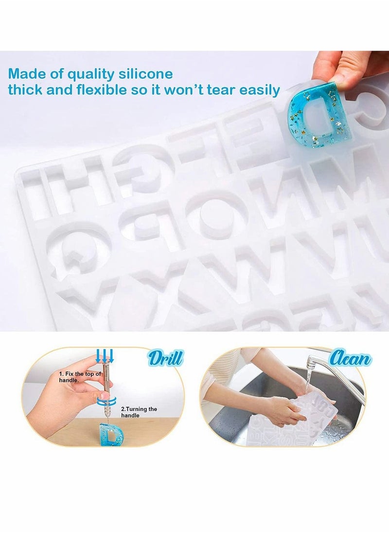 Excefore - 134Pcs Silicone Alphabet Resin Molds Kit Letter Number Silicone Mold Epoxy Resin Casting Molds Keychain Making Set - Image 1