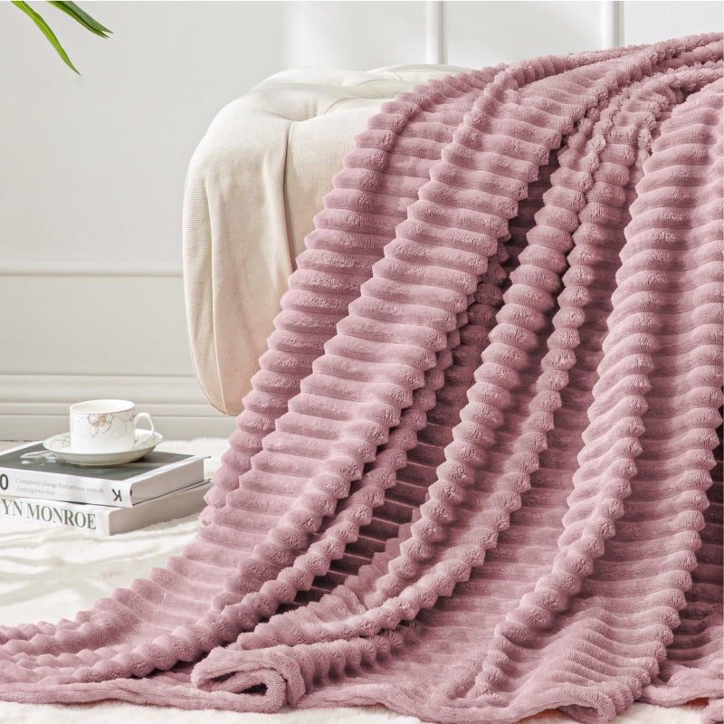 BEDELITE Fleece Throw Blanket for Couch â€“ 3D Ribbed Jacquard Soft and Warm Decorative Fuzzy Blanket â€“ Cozy, Fluffy, Plush Lightweight Berry Purple Throw Blankets for Bed, Sofa, 50x60 inches - Image 1