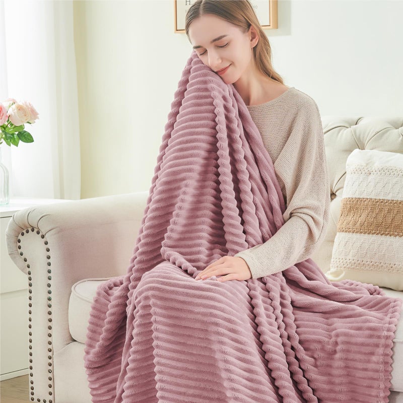 BEDELITE Fleece Throw Blanket for Couch â€“ 3D Ribbed Jacquard Soft and Warm Decorative Fuzzy Blanket â€“ Cozy, Fluffy, Plush Lightweight Berry Purple Throw Blankets for Bed, Sofa, 50x60 inches - Image 4