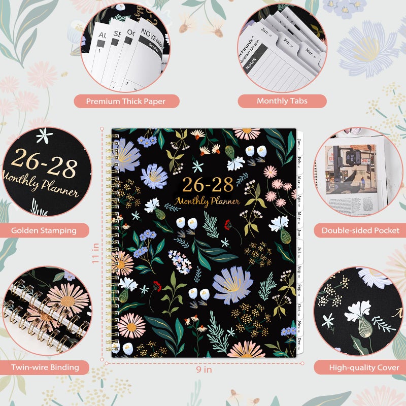 Vondafe Monthly Planner 2026-2028 - 2 Year Planner 2026-2028, July 2026 - June 2028, 2 Years Monthly Planner, 9" x 11", Monthly Calendar Planners with Inner Pocket, Twin-wire Binding, Tabs - Image 3