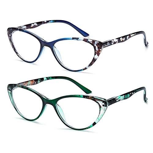 EYEURL Cat Eye Reading Glasses for Women, 2 Pack Blue Light Blocking Readers for Ladies Spring Hinge Fashion Pattern +3.0 Magnification Anti Eyestrain UV Protection - Image 2