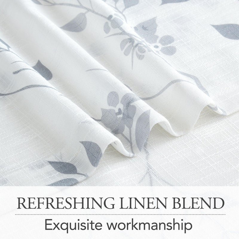 Beauoop Floral Polyester Curtains 96 Inches Long 2 Panels for Living Room Bedroom Grey Farmhouse Flower Patterned Light Filtering Textured Grommet Top Window Treatments Drapes, 50x96 2 Set - Image 4