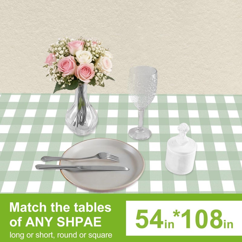 Oigco 3 Pack Sage Green Gingham Tablecloth 54 x 108 Inches, Rectangle Disposable Sage Green Checkered Tablecloth, Picnic Table Cover for Outdoor, Camping, Birthday Decorations - Image 3