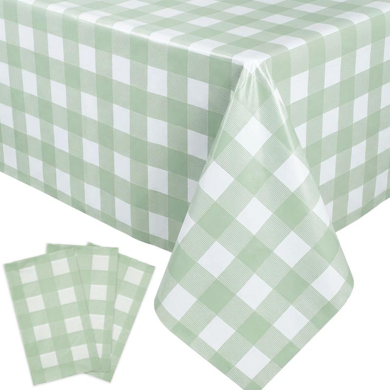 Oigco 3 Pack Sage Green Gingham Tablecloth 54 x 108 Inches, Rectangle Disposable Sage Green Checkered Tablecloth, Picnic Table Cover for Outdoor, Camping, Birthday Decorations - Image 1