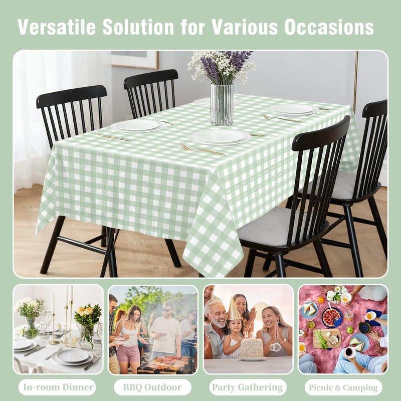 Oigco 3 Pack Sage Green Gingham Tablecloth 54 x 108 Inches, Rectangle Disposable Sage Green Checkered Tablecloth, Picnic Table Cover for Outdoor, Camping, Birthday Decorations - Image 4