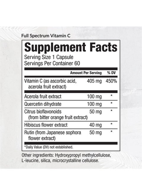 EquiLife - Full Spectrum Vitamin C, Immune Supplement, Helps Regulate Irritation Responses, Boosts Metabolism, Promotes Long-Lasting Moisture in Skin, Easy-to-Use (60 Capsules)
