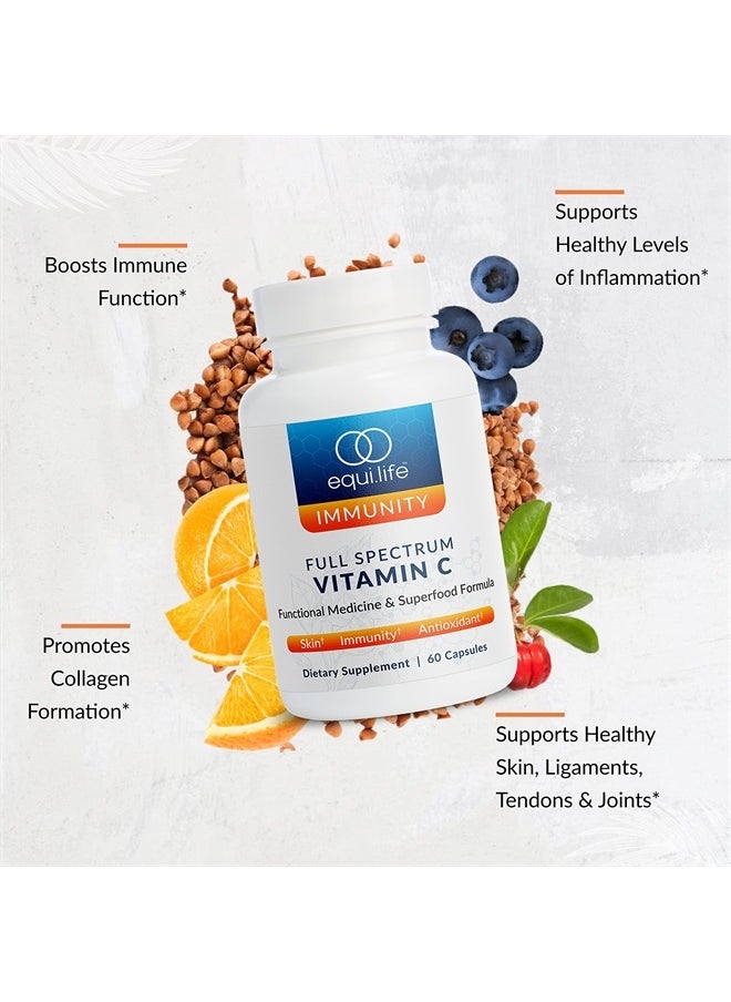 EquiLife - Full Spectrum Vitamin C, Immune Supplement, Helps Regulate Irritation Responses, Boosts Metabolism, Promotes Long-Lasting Moisture in Skin, Easy-to-Use (60 Capsules)