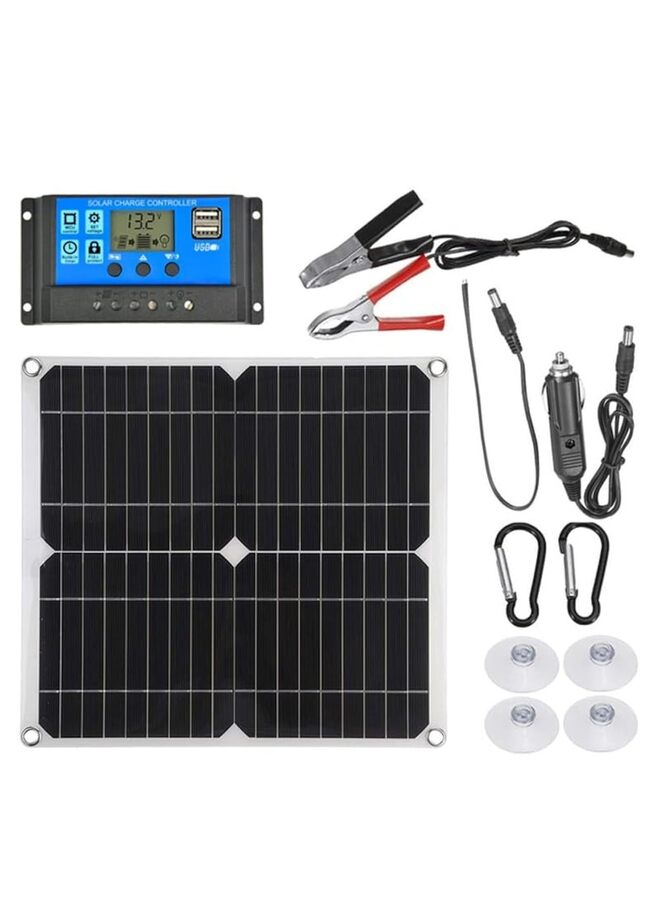 طقم لوحة أحادية البلورة 25 وات 12 فولت مع وحدة تحكم شحن الطاقة الشمسية 10 أمبير + كابل تمديد مع مشابك بطارية طرفية دائرية لنظام RV Marine Boat Marine Boat (مجدد) - Image 1