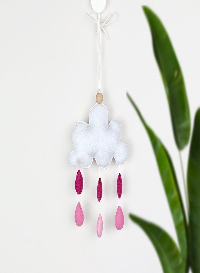 AGD Handmade Rainy Cloud Small Hanging Toy, Cloud Water Drops Kids Bedroom Wall Decor, New Born Crib Hanging Toys Baby Girl Nursery Decoration, Birthday Return Gifts (Pink) - Image 2