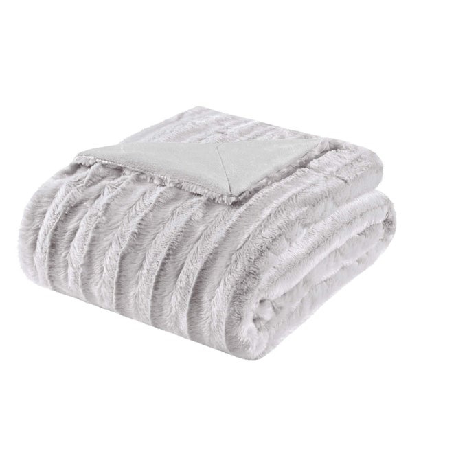 DUKE LUXURY LONG FAUX FUR THROW GREY 5060 PREMIUM SOFT COZY BRUSHED LONG FAUX FUR FOR BED COACH OR SOFA
