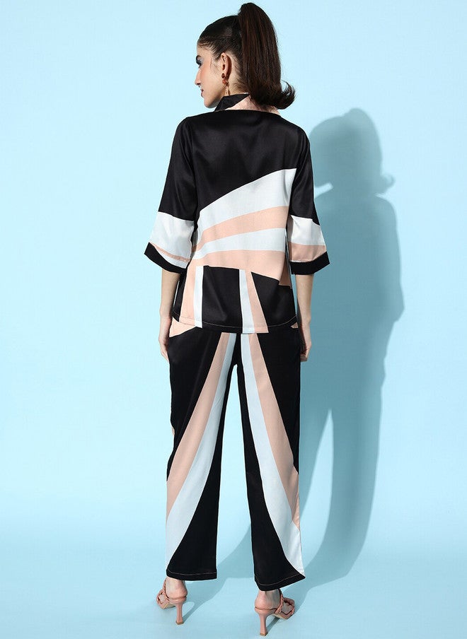 StyleStone قميص ساتان مخطط باللونين الوردي والأسود مع بنطلون من ستايل ستون - Image 5