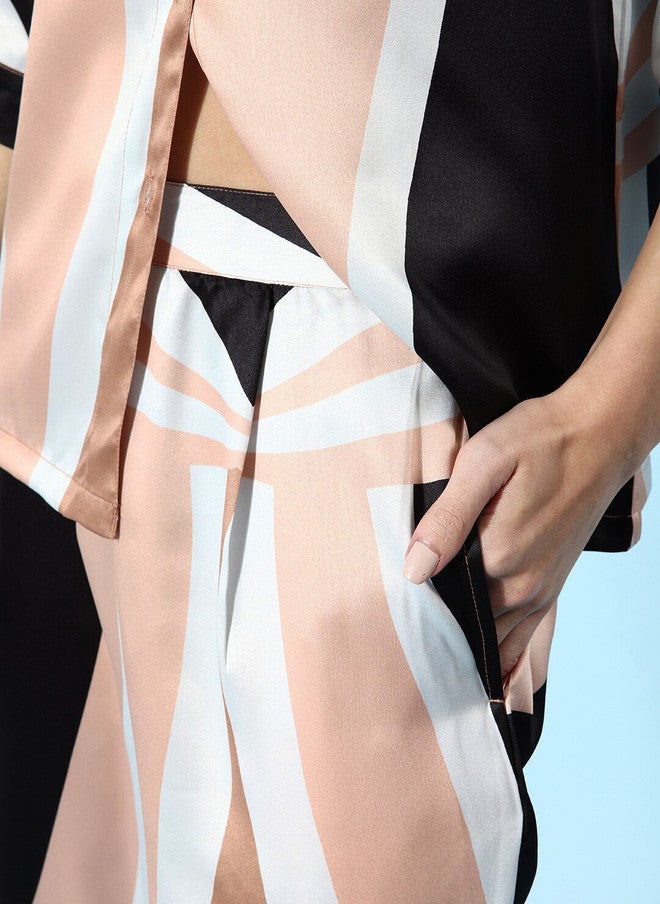 StyleStone قميص ساتان مخطط باللونين الوردي والأسود مع بنطلون من ستايل ستون - Image 3