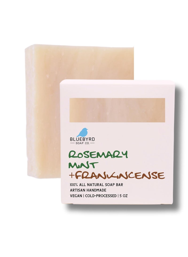 BLUEBYRD SOAP CO. Bluebyrd Soap Co Rosemary Frankincense  Mint Natural Soap Bar  Herbal Bar Soap Naturally Scented With Essential Oils  USA Handmade Vegan Face  Body Wash Bar for Women  Men Rosemary 
