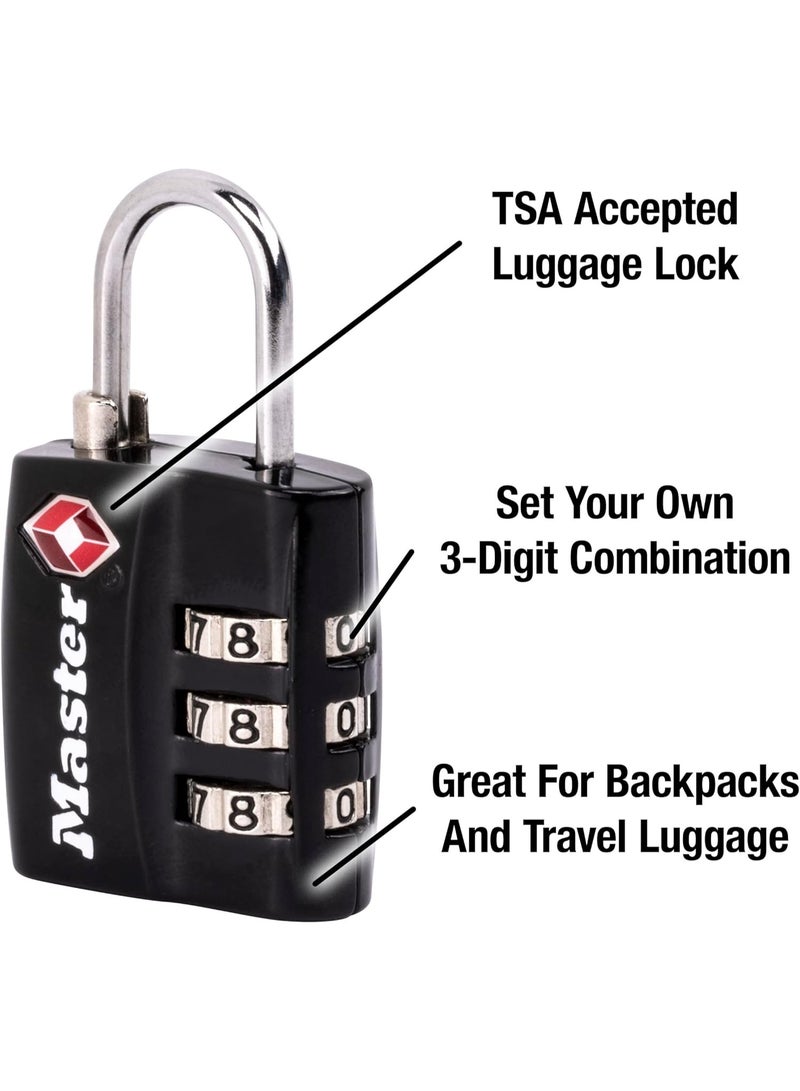 Master Lock Master Lock Black TSA-Approved Luggage Lock with Wide Lock Body and Thin, Durable Steel Shackle, Zipper Lock for Backpacks, Luggage, 4680DBLK  - Image 4