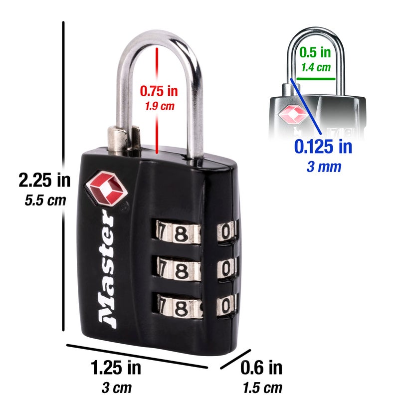 Master Lock Black TSA-Approved Luggage Lock with Wide Lock Body and Thin, Durable Steel Shackle, Zipper Lock for Backpacks, Luggage, 4680DBLK - Image 5