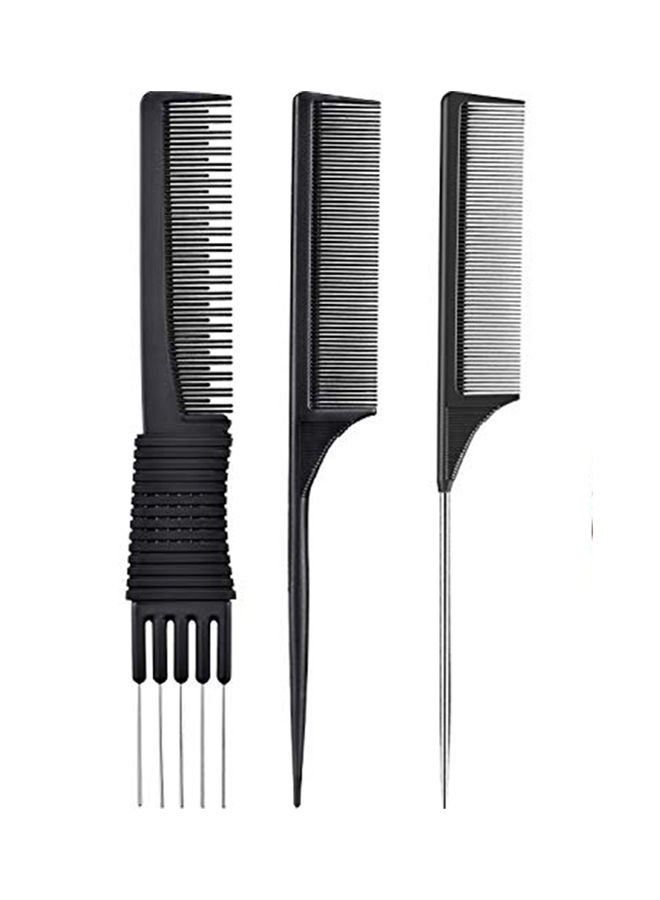 NIBEMINENT 3-Piece Carbon Lift Teasing Comb With Metal Prong Black