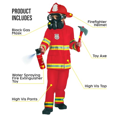 Morph Red Firefighter Costume Kids, Fireman Costume For Boys, Fire Fighter Dress Up, Large - Image 2
