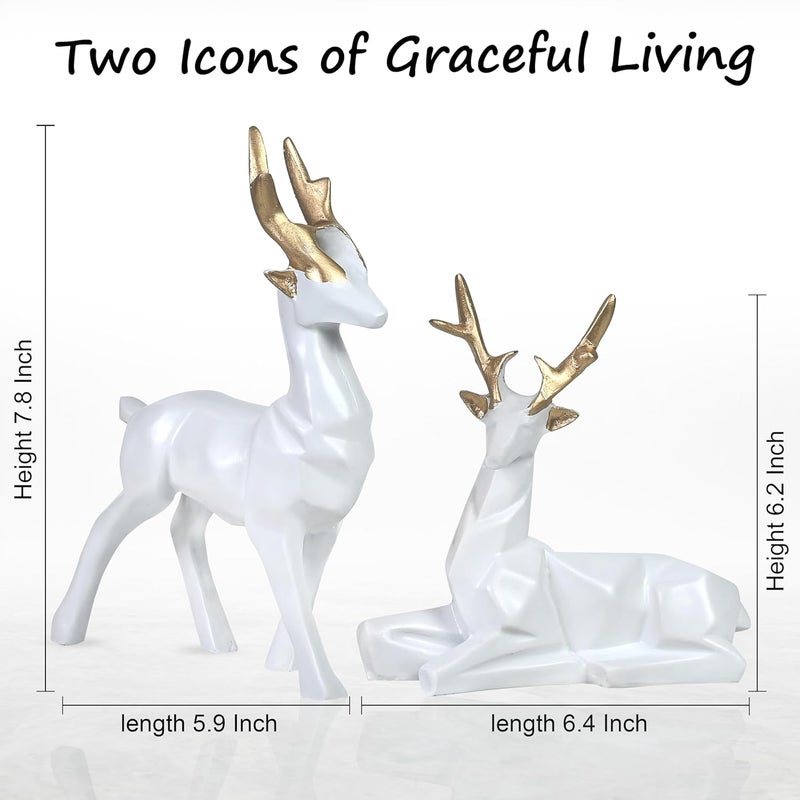 ZAICUS Set of 2 Elegant Deer Resin Showpieces | Hiran Statues for Home, Office Décor, and Nature-Inspired Gifts for Loved Ones (White) - Image 3