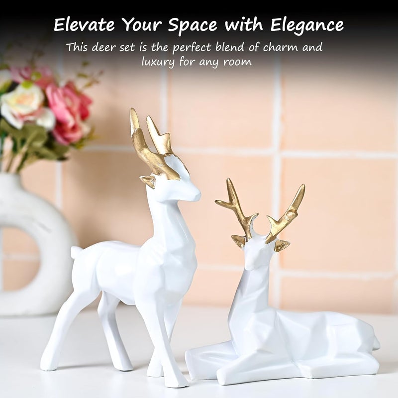 ZAICUS Set of 2 Elegant Deer Resin Showpieces | Hiran Statues for Home, Office Décor, and Nature-Inspired Gifts for Loved Ones (White) - Image 2
