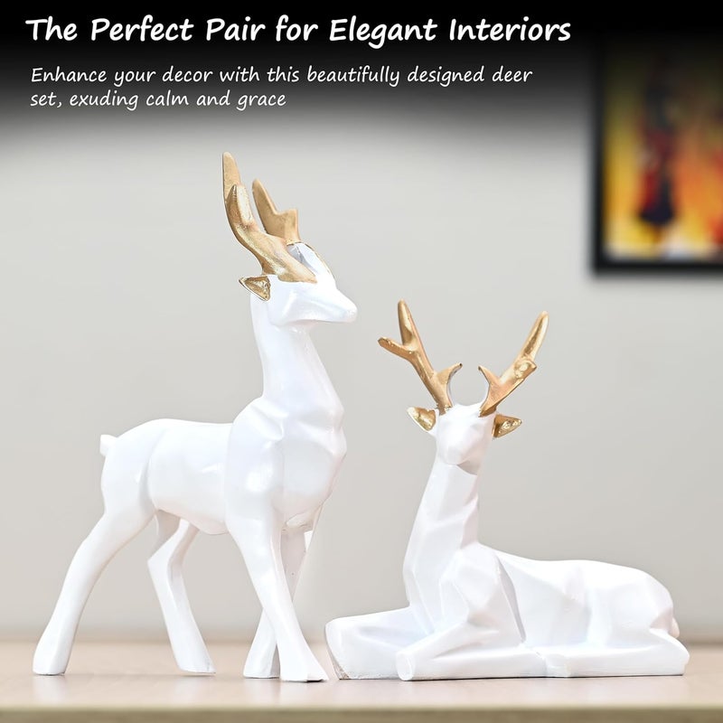 ZAICUS Set of 2 Elegant Deer Resin Showpieces | Hiran Statues for Home, Office Décor, and Nature-Inspired Gifts for Loved Ones (White) - Image 4