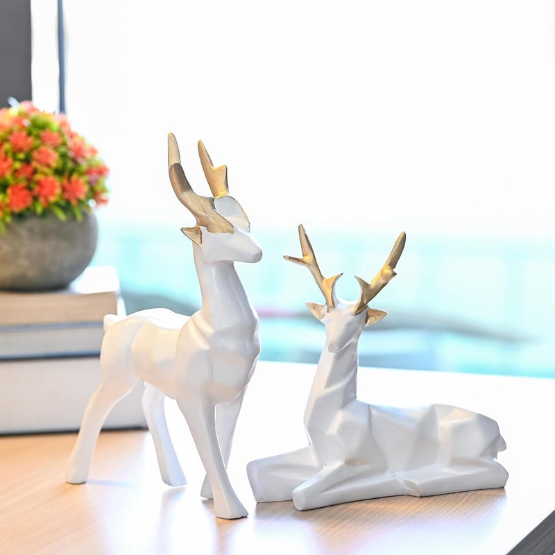 ZAICUS Set of 2 Elegant Deer Resin Showpieces | Hiran Statues for Home, Office Décor, and Nature-Inspired Gifts for Loved Ones (White) - Image 1