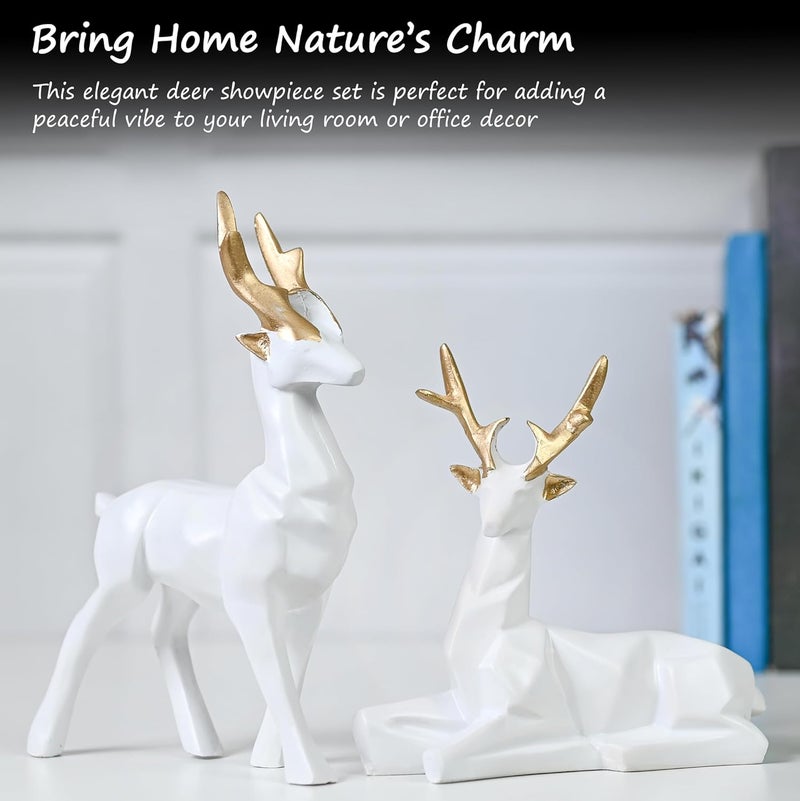 ZAICUS Set of 2 Elegant Deer Resin Showpieces | Hiran Statues for Home, Office Décor, and Nature-Inspired Gifts for Loved Ones (White) - Image 5