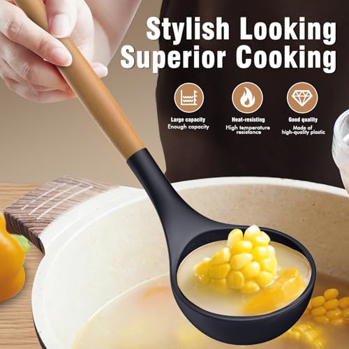 AVGPD Silicone Cooking Utensils Set - Silicone Kitchen Utensils for Cooking Wooden Handles, 446°F Heat Resistant Kitchen Utensil Spatula Sets w Holder, Gadgets for Non-Stick Cookware BPA FREE (Navy Blue) - Image 5