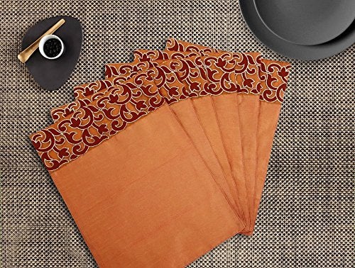Dekor World Floral Emboridery Rust Place Mat Set of 6 Pcs - Image 5