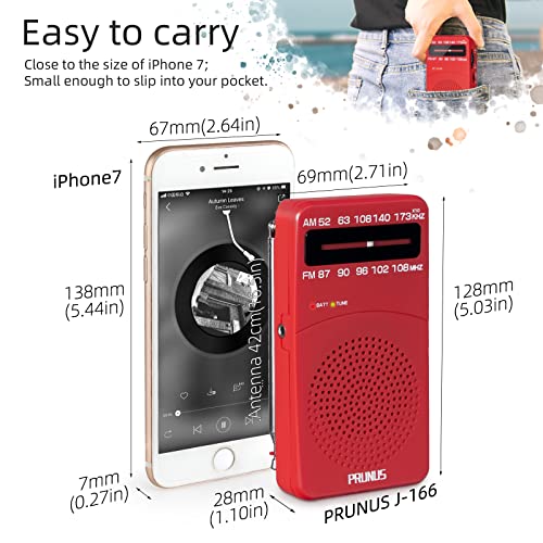 PRUNUS J-166 Portable Radio AM FM, Battery Operated Radio with Tuning Light, Back Clip, Excellent Reception, AM FM Radios Portable, Transistor Radios - Image 4