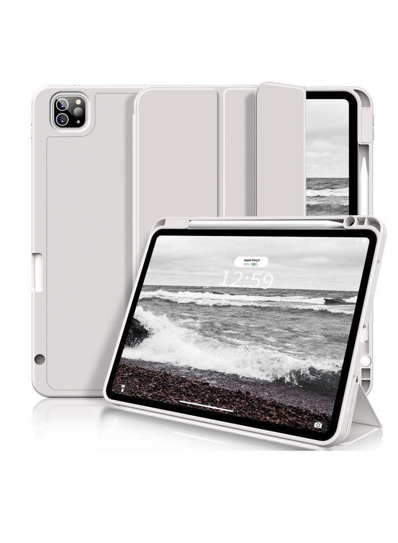 حافظة آيباد برو 11 بوصة الجديدة (الجيل 4/3/2، 2022/2021/2020) – حامل ذكي ثلاثي الطيات، ظهر ناعم من TPU، شحن قلم لاسلكي، استيقاظ/نوم تلقائي، حامل قلم – رمادي - Image 1