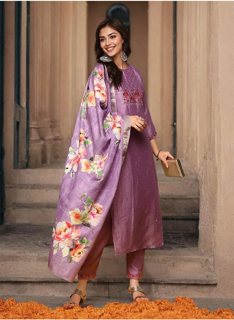 آي شين Women's Onion Pink Polyester Blend Embellished Tunic Full Length Casual Straight Fit Kurta Set