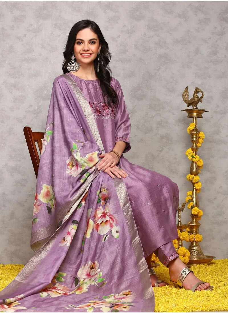 آي شين Women's Onion Pink Polyester Blend Embellished Tunic Full Length Casual Straight Fit Kurta Set