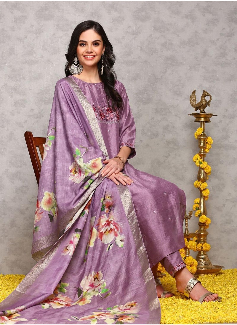 ISHIN Women's Onion Pink Polyester Blend Embellished Tunic Full Length Casual Straight Fit Kurta Set  - Image 2