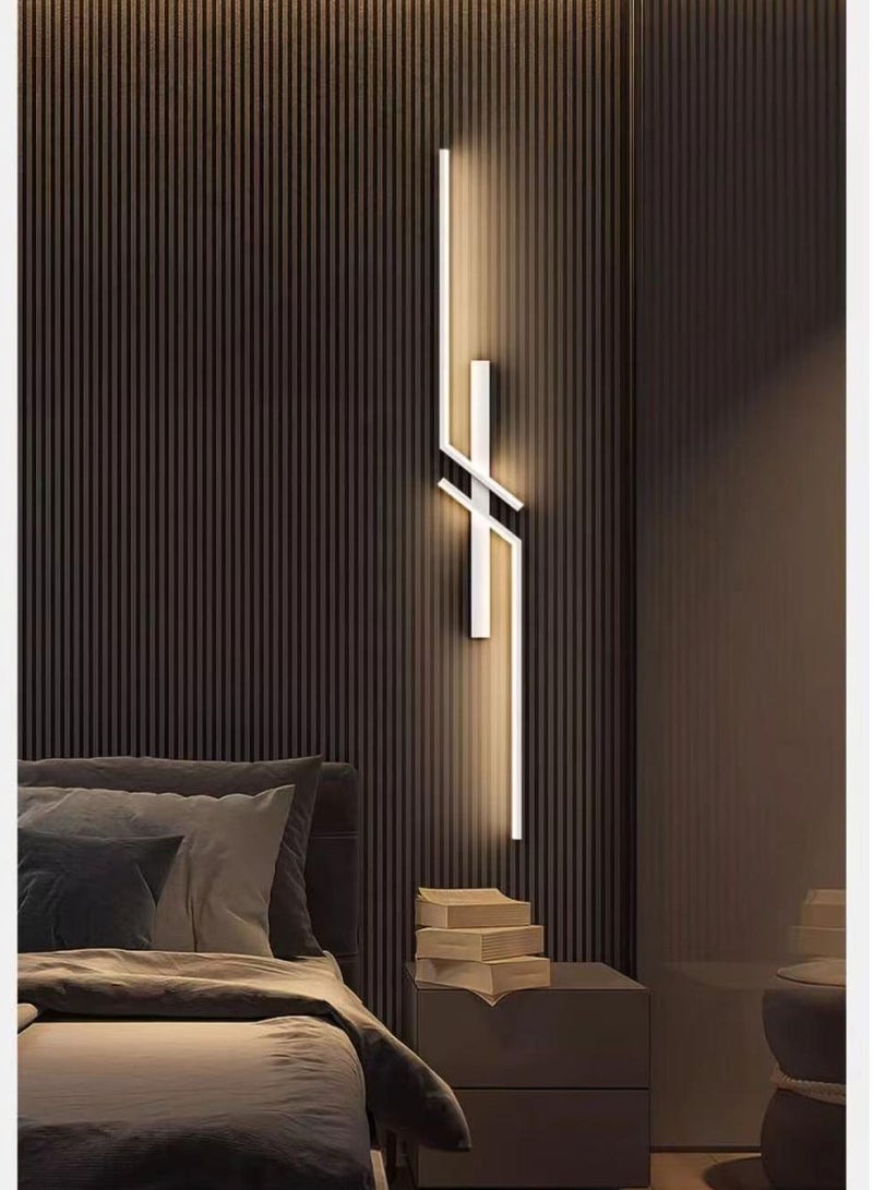 (Black, 60cm - Double Lamp, Three Color Temperatures) Modern Minimalist Strip Wall Lamp, Creative Bedroom Bedside Lamp - Image 3