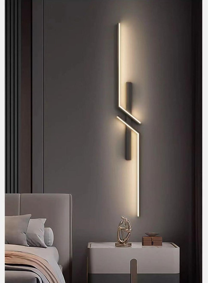 (Black, 60cm - Double Lamp, Three Color Temperatures) Modern Minimalist Strip Wall Lamp, Creative Bedroom Bedside Lamp - Image 4