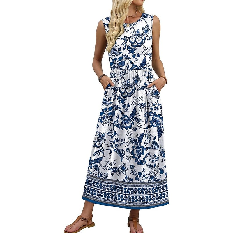 WIHOLL Summer Dresses for Women 2026 Maxi Dresses Long Flowy A Line Sleeveless Sundresses with Pockets - Image 3