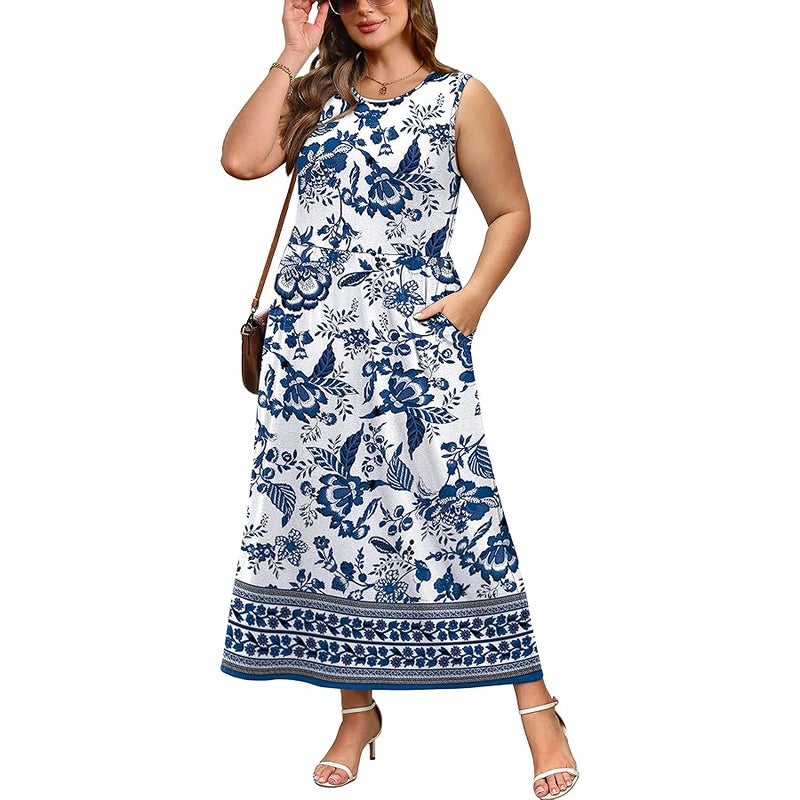 WIHOLL Summer Dresses for Women 2026 Maxi Dresses Long Flowy A Line Sleeveless Sundresses with Pockets - Image 4