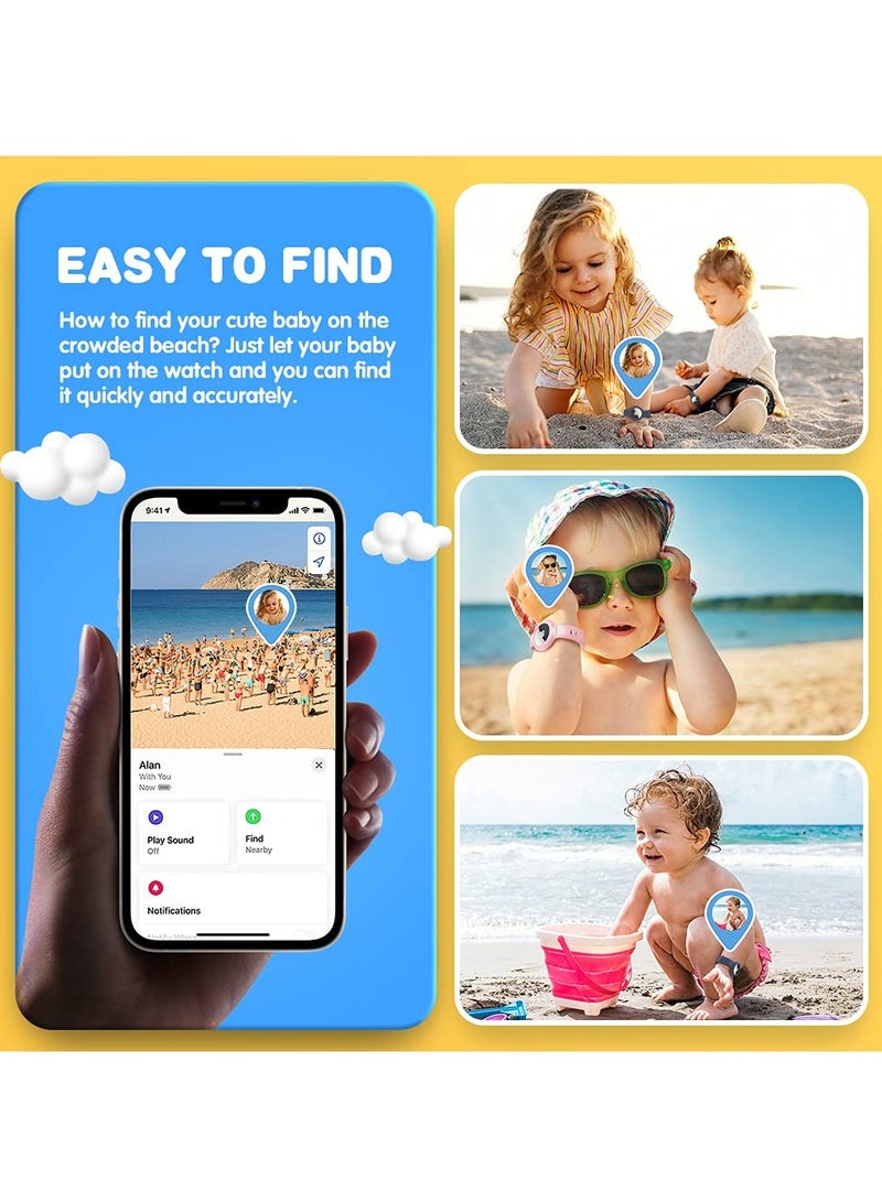 سوار AirTag للأطفال، مجموعة من 4 أحزمة ساعة سيليكون + 4 أفلام مضادة للخدش للأطفال / الأطفال الصغار / الرضع / كبار السن، سوار مقاوم للماء ملون متوافق مع Apple AirTag - Image 3