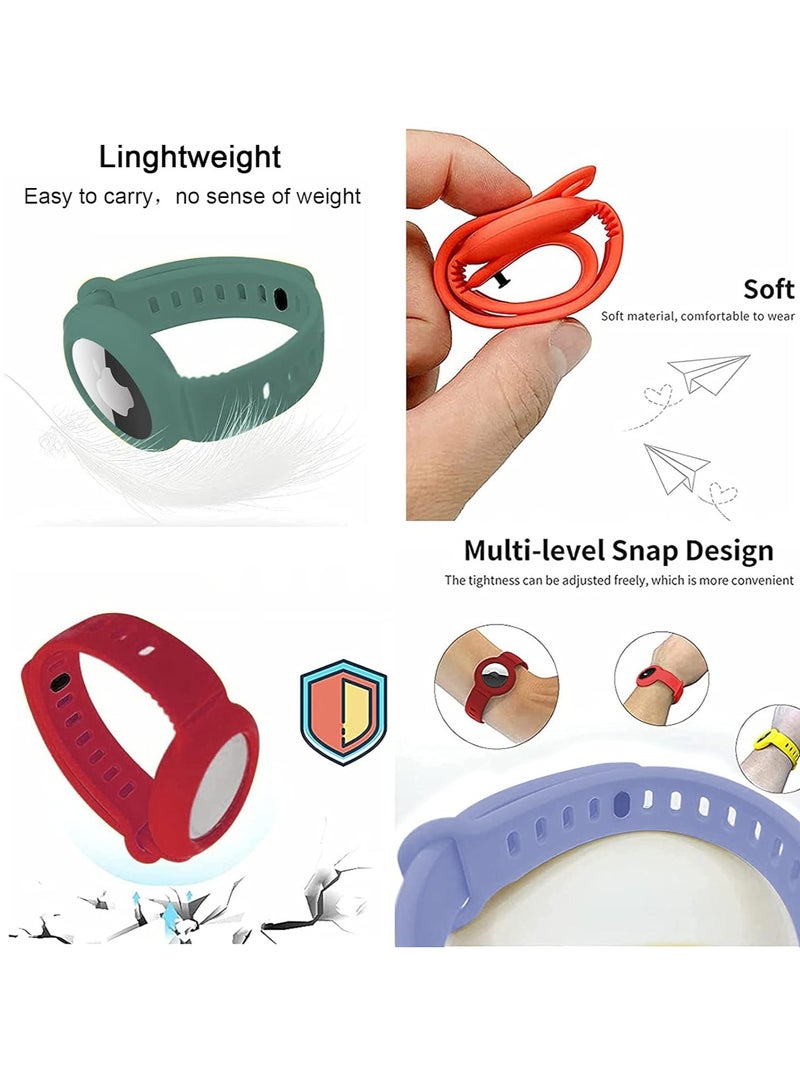 سوار AirTag للأطفال، مجموعة من 4 أحزمة ساعة سيليكون + 4 أفلام مضادة للخدش للأطفال / الأطفال الصغار / الرضع / كبار السن، سوار مقاوم للماء ملون متوافق مع Apple AirTag - Image 2