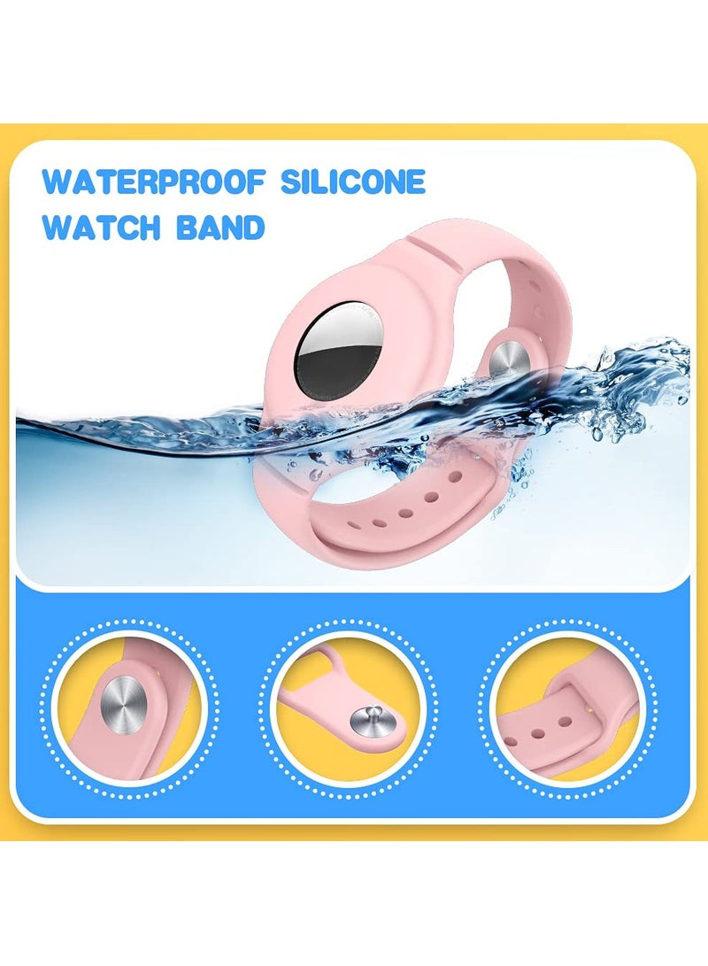 سوار AirTag للأطفال، مجموعة من 4 أحزمة ساعة سيليكون + 4 أفلام مضادة للخدش للأطفال / الأطفال الصغار / الرضع / كبار السن، سوار مقاوم للماء ملون متوافق مع Apple AirTag - Image 4