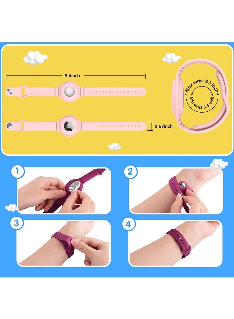 سوار AirTag للأطفال، مجموعة من 4 أحزمة ساعة سيليكون + 4 أفلام مضادة للخدش للأطفال / الأطفال الصغار / الرضع / كبار السن، سوار مقاوم للماء ملون متوافق مع Apple AirTag - Image 5