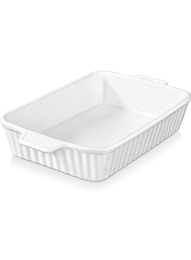 LENND Casserole Dish, 39 * 22 CM Ceramic Baking Dish, Large Lasagna Pan Deep, Casserole Dishes for Oven, 135 oz Deep Baking Pan with Handles, Oven Safe and Durable Bakeware for Lasagna, Roasts, White  - Image 1
